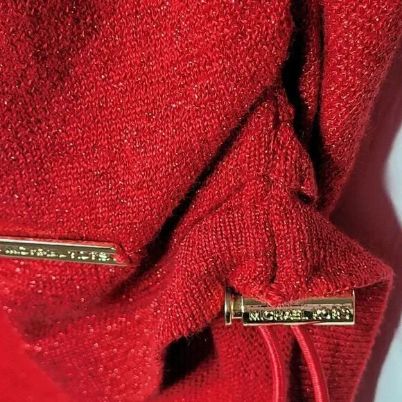 Michael Kors Sweater Women's Red Metallic Ruche Sides Cowl Neck Pullover Sz 2X - Picture 5 of 12